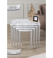 1.sınıf Mdf Beyaz Mermer Desen 4lü Zigon Sehpa Takımı