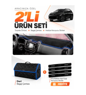 e-biz CITROEN C5 AİRCROSS (2018-2026) Uyumlu Torpido Örtüsü + Deri Çanta - Siyah-Mavi - CI014
