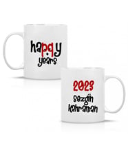 Kişiye Özel İsim 2023 Happy Years Temalı Porselen Beyaz Kupa Bardak HK2429