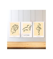3'lü Set Kanvas Tablo Minimalist Boho Modern Kadın Temalı Çizgi Tarz Duvar Tablosu Tablo