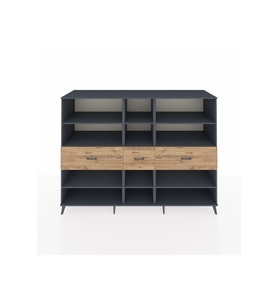 Kronos Dolap 9 Raflı 3 Çekmeceli  220x59x163 Antrasit-Antrasit/Çam
