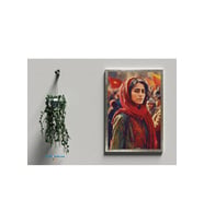 Kırmızı Şallı Kadın Çerçeveli Posteri (32X47 cm ÇERÇEVELİ) (Siyah-Gri)