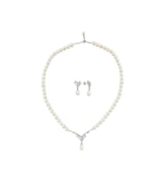 Taşlı Doğal İnci Sallantılı Küpe Kolye İkili Set (Beyaz)