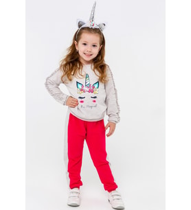 Breeze Kız Çocuk Eşofman Takımı Unicorn 1.5-5 Yaş, Bej Melanj