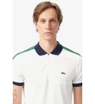 Lacoste Men's Regular Fit Zippered Polo T-shirt Erkek Fermuarlı Polo Yaka Renk Bloklu Tişört Beyaz