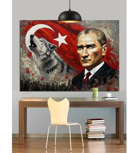 Atatürk Ve Kurt Portresi Dekoratif Kanvas - Mdf Ahşap Tablo