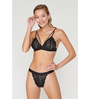 Velvet Dantelli Üçgen Pudra Bralet Takım (Siyah)