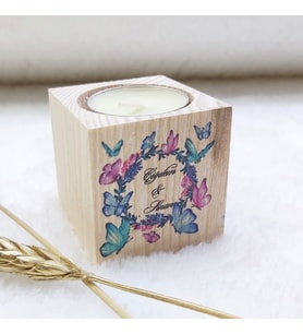 30 Adet Ahşap Mumluk Bebek Şekeri Kelebek  UV Baskılı Kalp Desen 5x5-