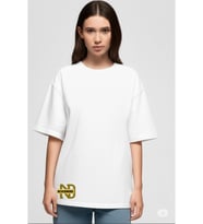 Oversize Tişört Kadın  Sol Alt "NEVERMIND" Baskılı Geniş Kalıp T-Shirt Unisex (Beyaz)