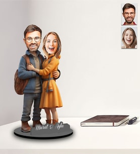 Kişiye Özel Sevgili Tasarımlı Karikatür İki Katmanlı Ahşap Biblo Model-26