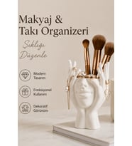 Minimal Yüz Tasarımlı Makyaj ve Takı Organizeri, Modern Masaüstü Dekoru