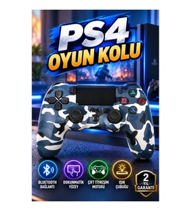 PS4 Uyumlu Kamuflaj Desenli Kablosuz Oyun Kolu – Bluetooth, Dokunmatik Yüzey ve Işık Çubuğu