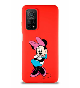 Xiaomi Mi 10T Pro Soft Premier Kapak Minnie Mouse-D Tasarımlı Silikon Kılıf - Kırmızı (Şeffaf)