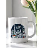 İstanbul Temalı 330ml Baskılı Beyaz Seramik Kupa Bardak