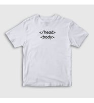 Presmono Unisex Çocuk Beyaz Head Body Html Developer Yazılımcı T-Shirt 359250tt (Beyaz)