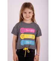 Toontoy Kız Çocuk Instagram Baskılı Tişört (Antrasit Melanj)
