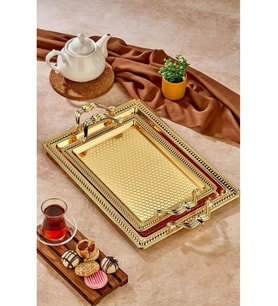 Cooker Özel Seri Altın Rengi Dikdörtgen Tepsi 2 Parça (Gold)