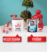 Anestezi Uzmanına Hediye Anestezi Uzmanı Kupa Bardak Kırmızı Fotoğraflı