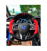 Honda Civic FC5 Dikme Direksiyon Kılıfı Parlak Siyah Kırmızı Detaylı Kırmızı Çift Yüzük ve Dikiş 2016-2021