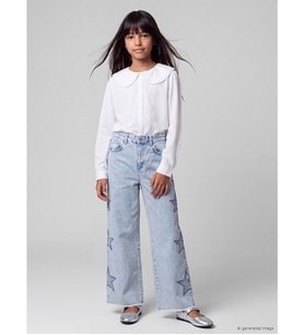LCW Kids Mavi Wideleg Taşlı Kız Çocuk Jean Pantolon