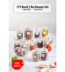 12'li Barok Yuvarlak 2 Boy Kavanoz Seti & Saklama Kabı & Erzak Kabı 6*500 ML,6*250 ML)