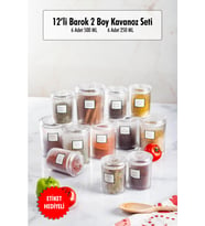 12'li Barok Yuvarlak 2 Boy Kavanoz Seti & Saklama Kabı & Erzak Kabı 6*500 ML,6*250 ML)