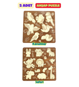 Çocuk Puzzle (Yapboz) Birinci Sınıf Ahşap 2 Parça Eğitici Öğretici Eğlenceli Set