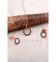 Halka Tamtur Taşlı Safir Rose Gümüş Kolye Küpe Seti 2609