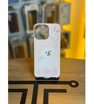 iPhone 15 Pro Max Uyumlu Özel Tasarım Sevimli Figürlü Deri Dokulu Telefon Kılıfı (Pembe)
