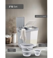 3'lü Banyo Seti Çamaşır Sepeti Katlanır Kova Katlanır Maşrapa BPA Free