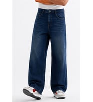 Erkek Lacivert Baggy Bol Kot Pantolon Bol Paça