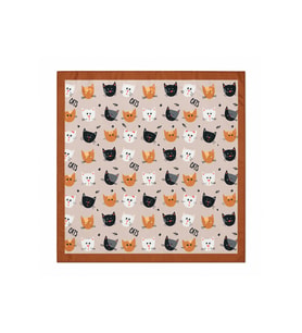 Kedi Desenli 50x50 Saten Fular Kadın Boyun Fuları Kahve Tonlu