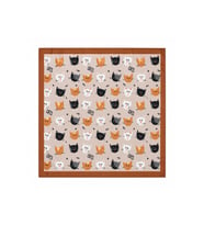 Kedi Desenli 50x50 Saten Fular Kadın Boyun Fuları Kahve Tonlu