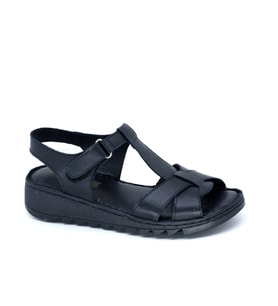 Trendyshose D22-003 Deri Anatomic Kadın Sandalet (Siyah)