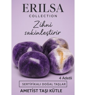 Sertifikalı Gerçek Ametist Taşı Kütle (4 Adet – 30-35 mm)  Koruma, Huzur ve Enerji Taşı (Mor)