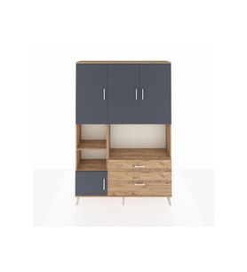 Arges Dolap 7 Raflı 2 Çekmeceli 5 Kapaklı 132x30x195 Çam-Antrasit/Çam