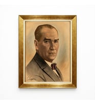 Tablore Atatürk Klasik Portre Tablo Eskitme Tarz Altın Çerçeveli Duvar Dekoru