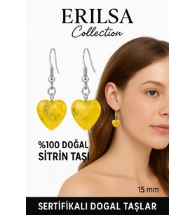 Sertifikalı Kalp Model Sitrin Taşı Küpe – Neşe, Bolluk ve Pozitif Enerji Taşı (Çok Renkli)