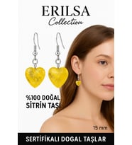 Sertifikalı Kalp Model Sitrin Taşı Küpe – Neşe, Bolluk ve Pozitif Enerji Taşı (Çok Renkli)