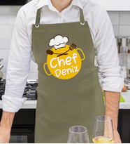 BK Gift Kişiye Özel İsimli Chef Tasarımlı Profesyonel Haki Yeşil Mutfak Önlüğü, Aşçı Önlüğü, Şef Önlüğü, Arkadaşa Hediye-3