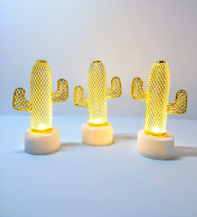 Mobgift 3’lü Mini Metal Kaktüs Masa/Gece Lambası (Gold)
