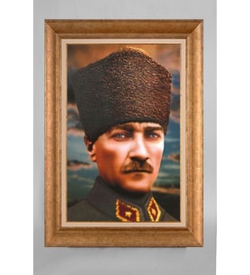 Altın Varaklı Çerçeveli Paspartulu Atatürk Tablo a493 (Gold)