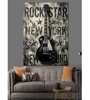 Rock Star New York Gitar Dekoratif Kanvas - Mdf Ahşap Tablo