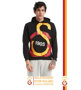 Galatasaray Orijinal Lisanslı Büyük Logo Kapüşonlu Erkek Sweat (Siyah)