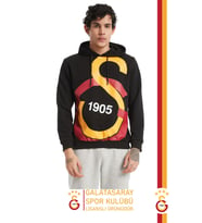 Galatasaray Orijinal Lisanslı Büyük Logo Kapüşonlu Erkek Sweat (Siyah)
