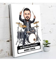 Bateriste Hediye Erkek Karikatürlü Kanvas Tablo