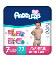 Paddlers Bebek Bezi 7 Numara XX-Large (20-30 Kg) 72 Adet – Aylık Paket, Yüksek Emicilik
