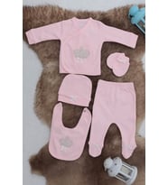 Sema Baby 5 Parça Hastane Çıkışı Zıbın Seti 0-3 Ay - Queen (Çok Renkli)