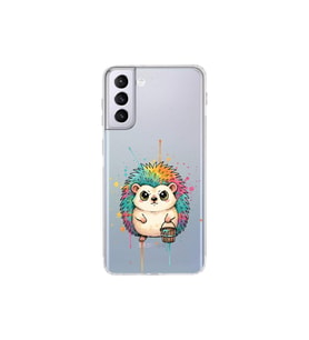 Samsung Galaxy S21 Plus ile Uyumlu Splash Kirpi Tasarımlı Şeffaf Silikon Kılıf