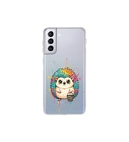 Samsung Galaxy S21 Plus ile Uyumlu Splash Kirpi Tasarımlı Şeffaf Silikon Kılıf